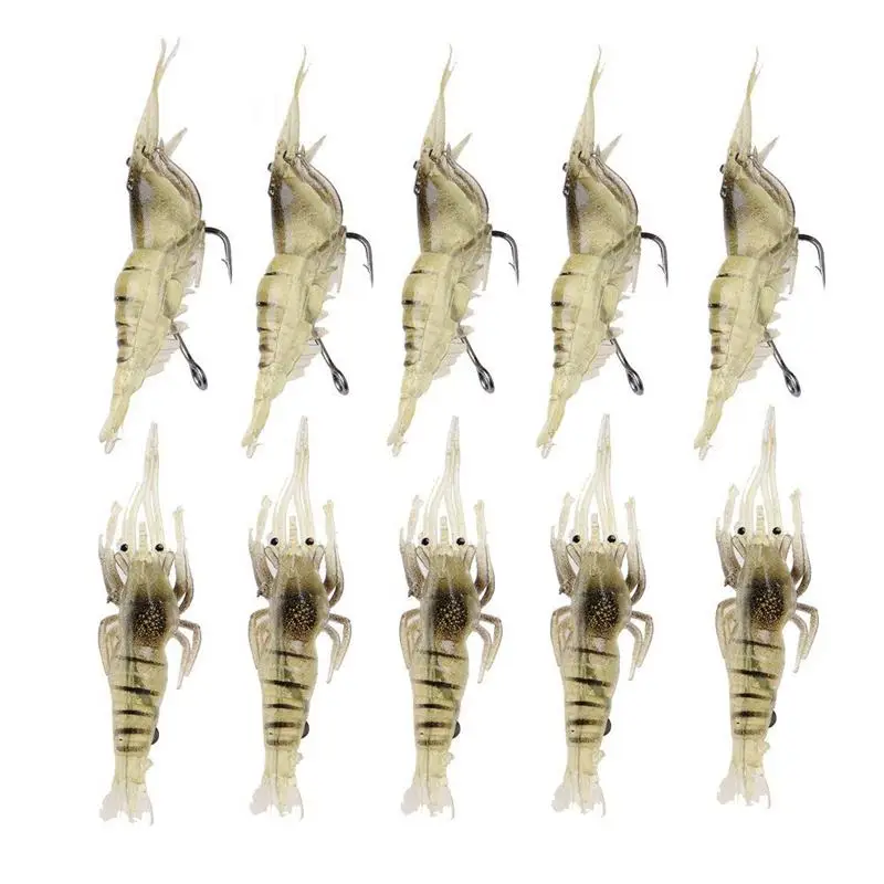 Hot AD-10 Pcs Shrimp Fishing Simulation Soft Prawn Lure Hook Tackle Bait Sea Fis - £26.53 GBP