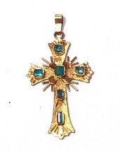 Natural Colombian Emerald &amp; 18K Gold Cross Pendant ~ Ship Wreck Inspired - £989.20 GBP