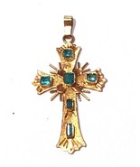 Natural Colombian Emerald &amp; 18K Gold Cross Pendant ~ Ship Wreck Inspired - £973.80 GBP