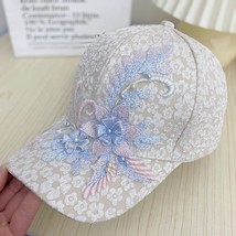 Pressed Pleated Bubble Small Floral Baseball Cap Women&#39;s Lace Beaded Flower Suns - £11.97 GBP