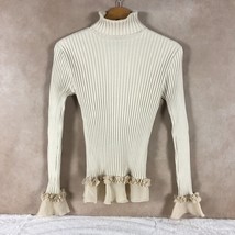 Vintage TRACY M. Beige Stretchy Ribbed Ruffled Bell Sleeve Sweater Size ... - $14.90