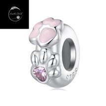 Genuine Sterling Silver 925 Love My Cat Paw Pet Pink Stopper Spacer Bead Charm - £15.99 GBP