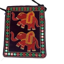 Vintage Embroidered Travel Bag Sequin Elephant Trunk Up Crossbody Boho P... - $18.67