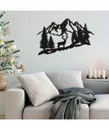 Metal Deer Forest Mountain Wall Art, Nature and Trees Wall Art, Living Room Deco - £28.32 GBP