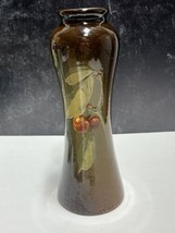 c1900 J B Owens Art Pottery Utopian Tall Vase Fruit Cherry Brown Glaze - $79.20