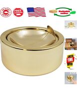 Stainless Steel Round Ashtray with Auto-Close Lid - 4.7&quot; Decorative Gold... - $315.55 MXN