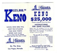 Hotel Sahara Las Vegas Nevada Instructions for Keno Players  Brochure 1970s - £17.40 GBP