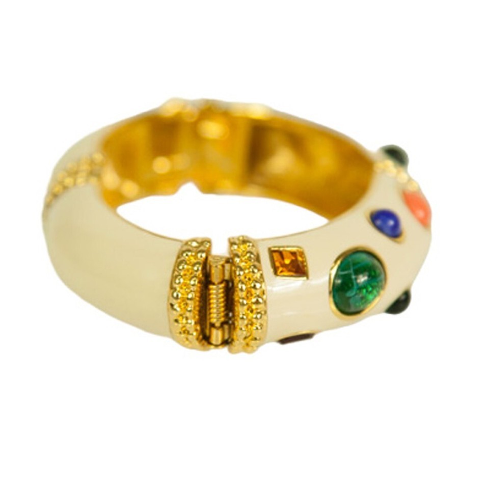 KENNETH JAY LANE Enamel Cuff Bracelet in Off White with multi color cabochons Item image 3