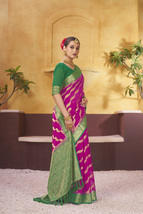 Designer Magenta Zari Weaving Border Work Work Sari Georgette Party Wear... - £67.74 GBP