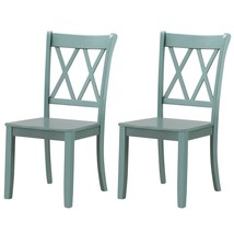 Set of 2 Cross Back Rubber Wood Dining Chairs - Color: Green - £166.39 GBP