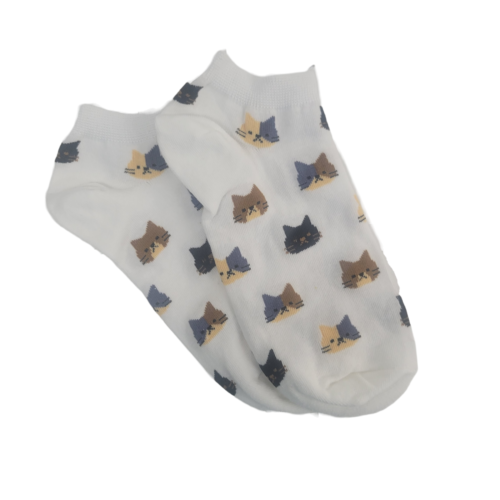 Kitty Cat Face Patterned Short Ankle Socks (Adult Medium) - White / Adul... - $2.97