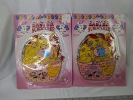 Vintage Happy Easter Egg Suncatcher Hanging Plastic Lot of 2 Mystic Indu... - £16.06 GBP