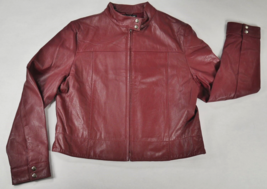 Red Leather Biker Style Jacket Full Zip Stand Up Collar Womens Size 12 EUC - $50.99