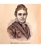 Mrs Garfield Portrait 1881 Presidents Wife Wood Engraving Victorian DWFF7 - $55.13 CAD