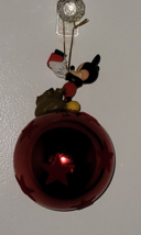 Disney Mickey Mouse With Present On Red Star Christmas Holiday Ornament Ball - £19.32 GBP