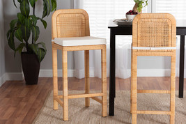 Bryn Natural Brown Rattan and Mahogany Wood Bar Stool - $285.00