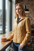 Cole Haan Women's Smooth Lambskin Leather Long Sleeve Zip Up Moto Jacket... - $50.96