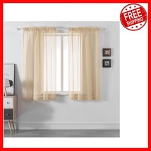 Elegant Voile Curtain Panels 52x54 - Light Brown, Easy Install Rod Pocke... - $687.59 MXN