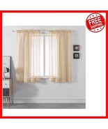 Elegant Voile Curtain Panels 52x54 - Light Brown, Easy Install Rod Pocke... - $681.15 MXN