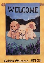 VTG Toland Art Garden Flag Golden Welcome Retreiver Puppies T1054 24&quot; x 36&quot; NEW  - £15.97 GBP
