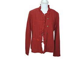 Evan-Picone 100% Wool Snap Button Cardigan Sweater Burnt Orange Ruffle C... - £22.69 GBP