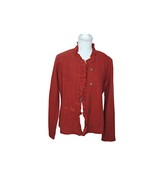 Evan-Picone 100% Wool Snap Button Cardigan Sweater Burnt Orange Ruffle C... - £22.87 GBP