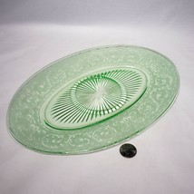 Green Uranium Depression Glass Oval 12.25x8.5 Plate Platter Scroll Design Glows - £27.87 GBP