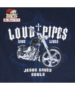 Loud Pipes Save Lives, Jesus Saves Souls T-Shirt Men&#39;s Large - £9.80 GBP