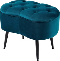 Tufted Oblong Teal Ottoman With Velvet Foot Stool, Steel Mid Century Legs, Soft - £101.82 GBP