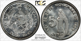 Guatemala 5 Centavos 1945 PCGS MS66 - £107.31 GBP