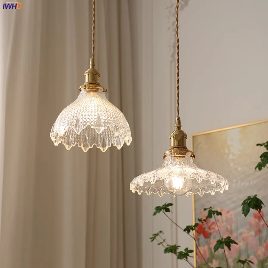 IWHD Clear Glass Copper LED Pendant Light Fixtures Bedroom Dinning Livin... - $45.12+