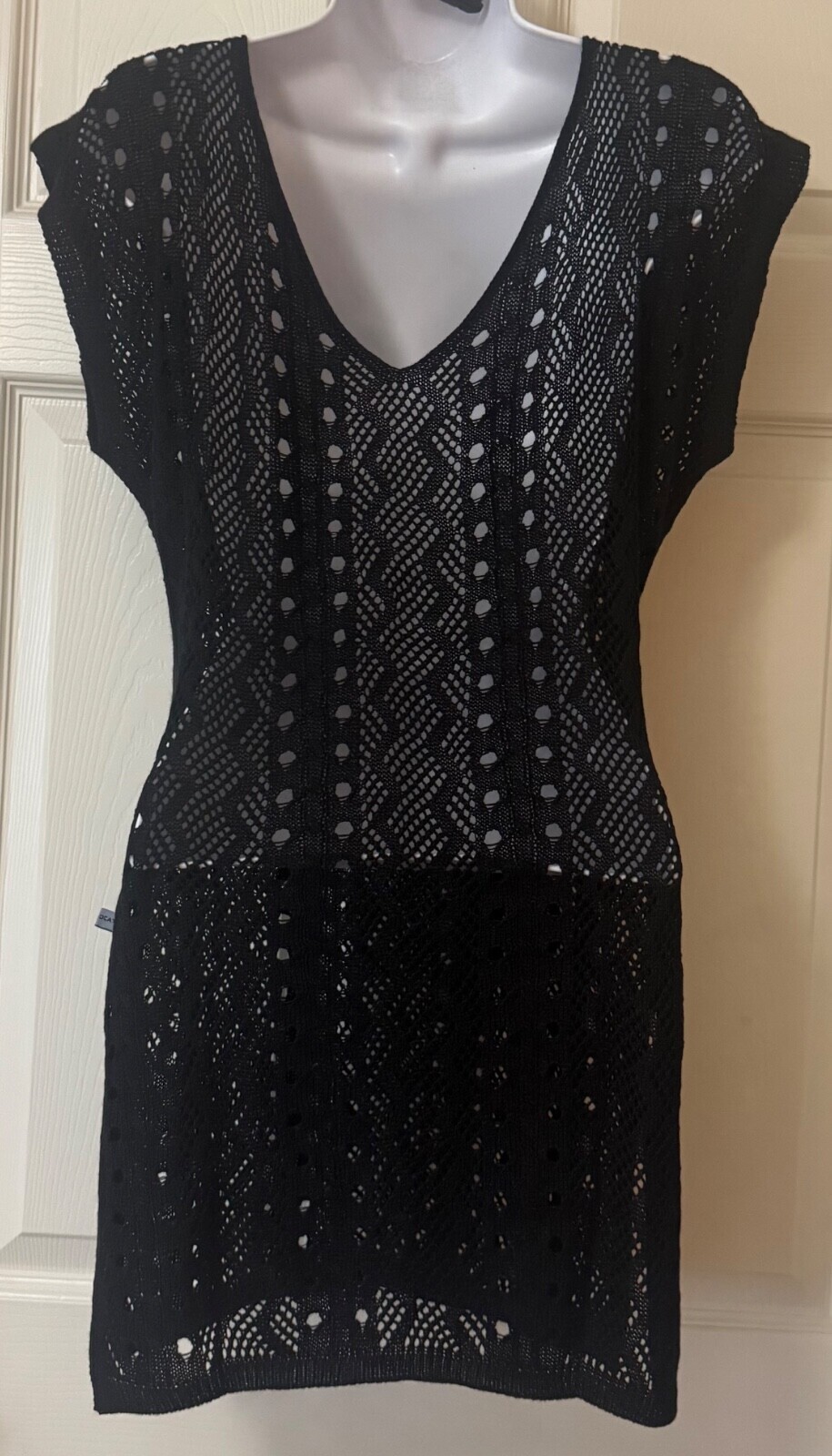 Women's Black Crochet Cover Up 100% Cotton Beachy Short Sleeve Size S/M NWOT Item image 3