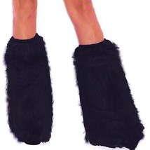 Black Leg Warmers Furry Fuzzy Boot Covers Elastic Top Costume Clubwear 2427 - £27.45 GBP