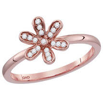 14kt Rose Gold Womens Round Diamond Flower Floral Stackable Band Ring 1/8 Cttw - £283.95 GBP