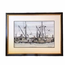 Vintage Leo Politi Watercolor &amp; Ink Painting San Pedro Fishing Boats California - £1,095.78 GBP