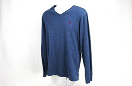 Polo Ralph Lauren Long Sleeve V-Neck Shirt Men&#39;s Sz L Blue Cotton Casual... - £19.72 GBP