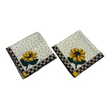 Set Of 2 Sunflower Checkered Edge Square Cotton Cloth Napkin 16&quot; Country Core - £14.93 GBP