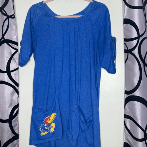 Primary image for Vintage to a Tee Kansas Jayhawks Blue Short Cinched Tie Sleeve Tunic