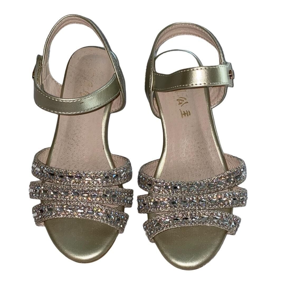 Girls Aokang Gold Glitter Strappy Sandals With Low Heels &amp; Adjustable St... - $17.28