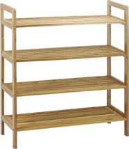 Medium-Sized 4-Tier Bamboo Shoe Rack By Oceanstar In Natural Finish. - £43.88 GBP