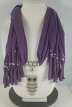 Jewelry Scarf  Purple Articulated Owl with Rhinestone Eyes Penant - $30.60