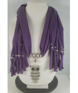 Jewelry Scarf  Purple Articulated Owl with Rhinestone Eyes Penant - $30.60