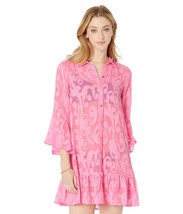 Lilly Pulitzer Linley Coverup Plumeria Hot Pink Poly Crepe Swirl Clip Dr... - £101.82 GBP