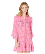 Lilly Pulitzer Linley Coverup Plumeria Hot Pink Poly Crepe Swirl Clip Dr... - £100.18 GBP