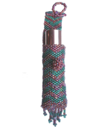 Green/Purple Seed Bead PENDANT or CASE for lip gloss,lipstick,inhaler w ... - $4.00