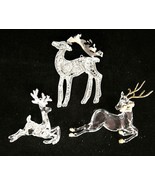 Reindeer Deer Christmas Ornaments Set of 3 Clear Acrylic Silver &amp; Gold G... - £11.26 GBP