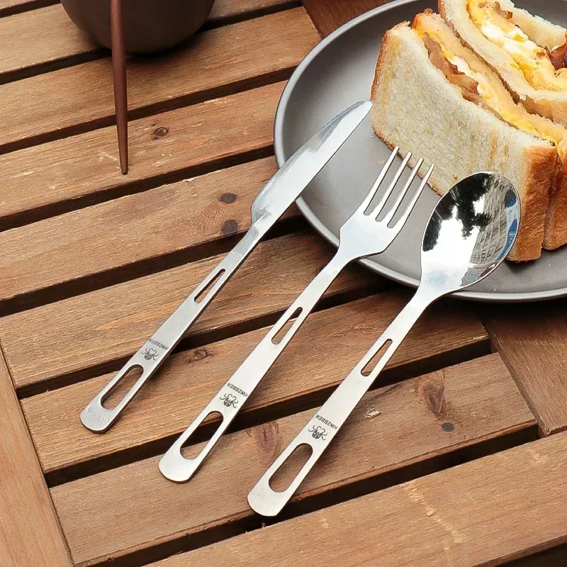 HWZBBEN Titanium Fork Spoon Knife Set Outdoor Picnic Tableware Camping Supplies - £12.11 GBP+