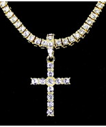 Iced CZ Cross Pendant Medallion Tennis Necklace Set 14k Gold Plated Hip Hop - £7.56 GBP+
