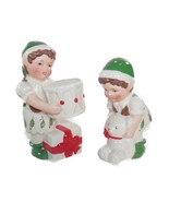 Lenox Holiday Elf Salt &amp; Pepper Shaker Set Figural Elves Green Red White... - $14.99