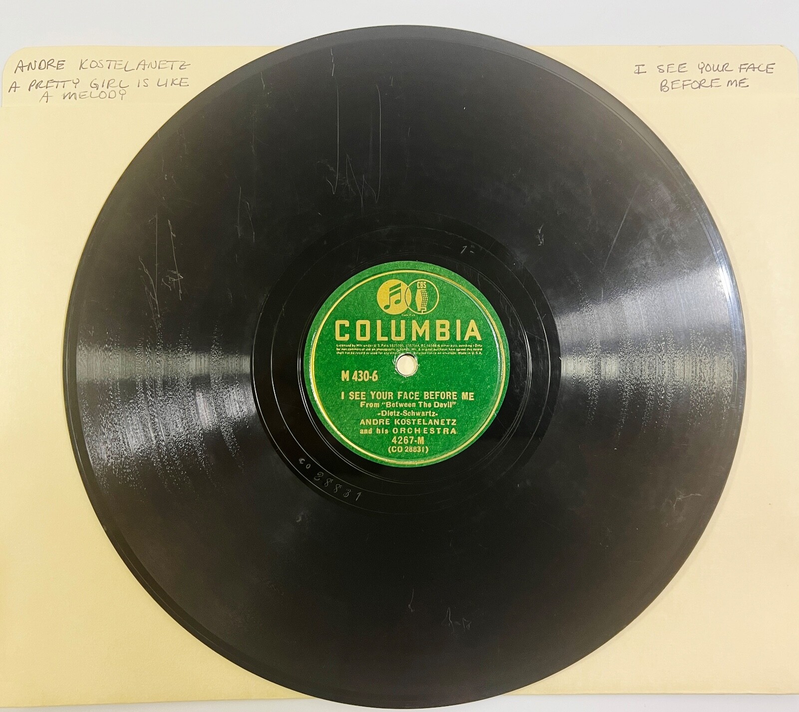ANDRE KOSTELANETZ  - I SEE YOUR FACE BEFORE ME  ~  78 RPM #M430-6 - $14.84